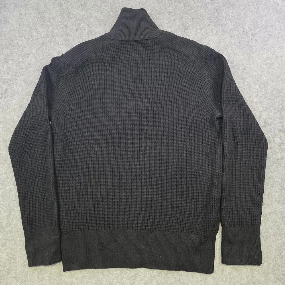 Banana Republic Sweater‎ Mens Large Black 1/4 Zip Mock Neck Merino Waffle Knit